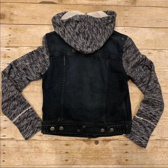 Free People Knit Hooded Distressed Denim Jacket - Picture 5 of 8